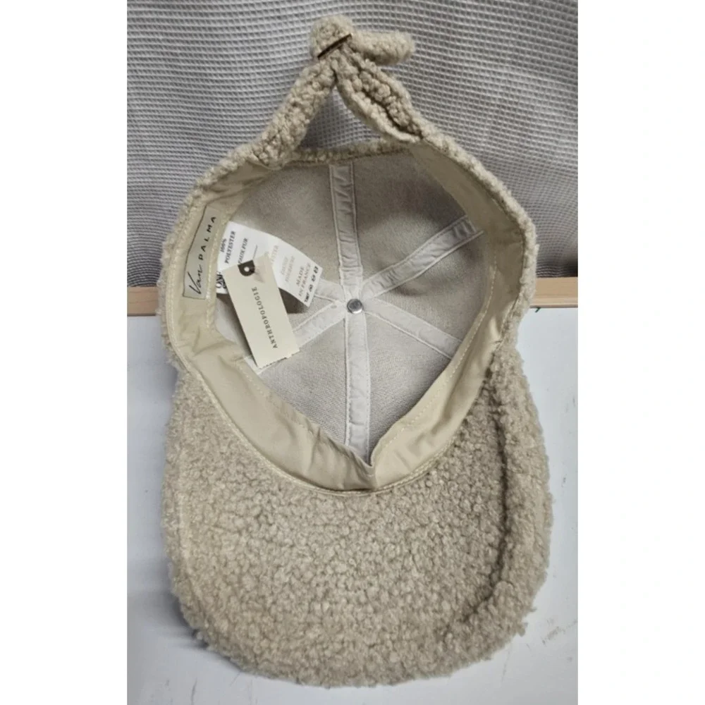 NWT Van Palma Anthropologie Muse Fuzzy faux fur baseball Cap ivory o/s